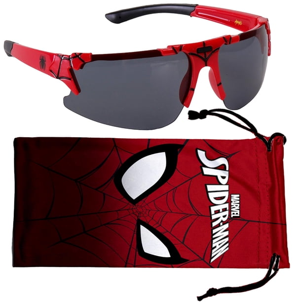 Gafas de sol Marvel Spiderman para niños, elegantes, cómodas y duraderas, con protección UV y funda de transporte blanda, con licencia oficial, calcetines Spiderman