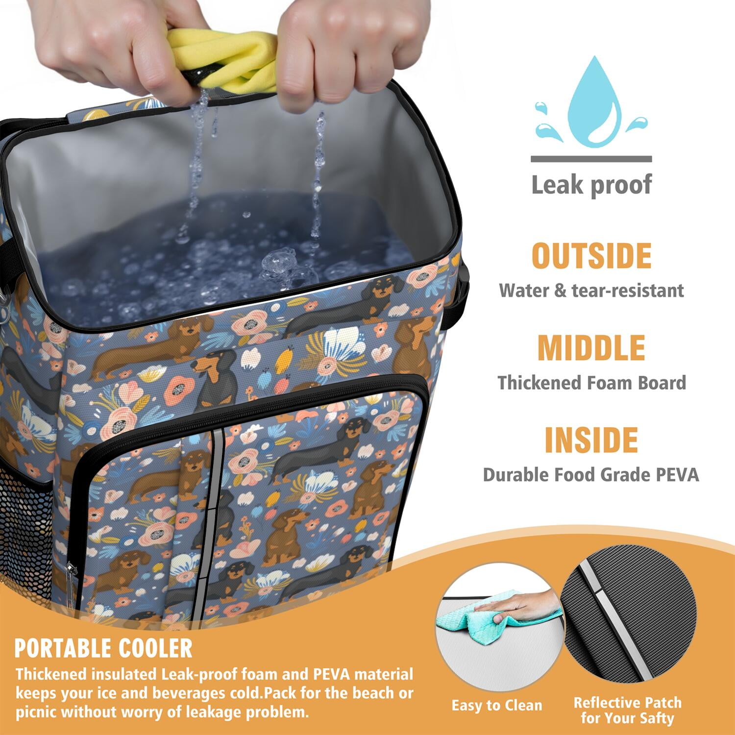 Travel Cooler Bag - Dachshund and Flower Camping Beer Cooler Backpack with Bottle Opener- Waterproof Insulated Picnic Backpacks - Cooler Bag for Beach