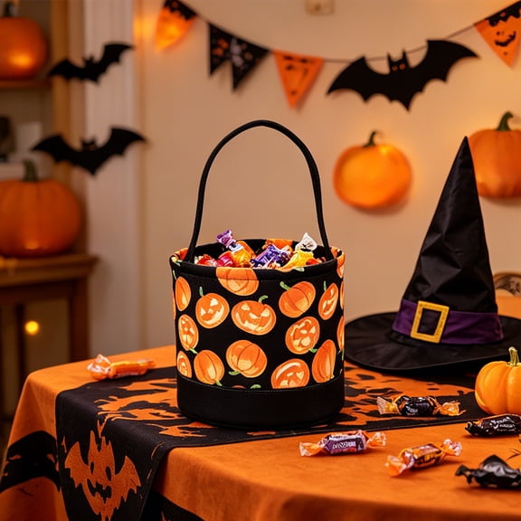 Sruoe Halloween Candy Storage Basket Children's Handheld Pumpkin Basket Halloween Decoration Props