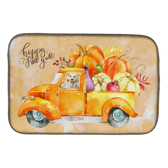 Fall Harvest Golden Retriever Dish Drying Mat
