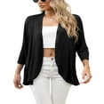 thumbnail image 3 of FNNMNNR Women‘s Casual Lightweight Open Front Cardigans Soft Draped Ruffles 3/4 Sleeve Cardigan S-XL, 3 of 7