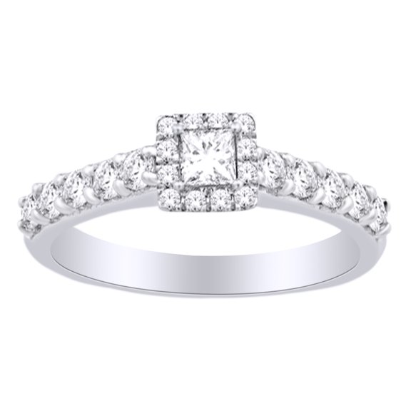 AFFY 0.9 CT Princess & Round White Natural Diamond Engagement Wedding Ring In 14k White Gold With RING Size-13