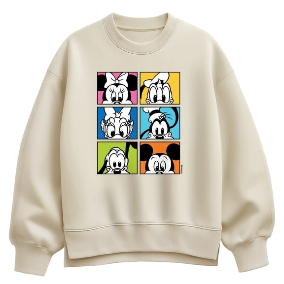 Disney - Colorful Character Squares - Women's Oversized Fleece Crew Sweatshirt