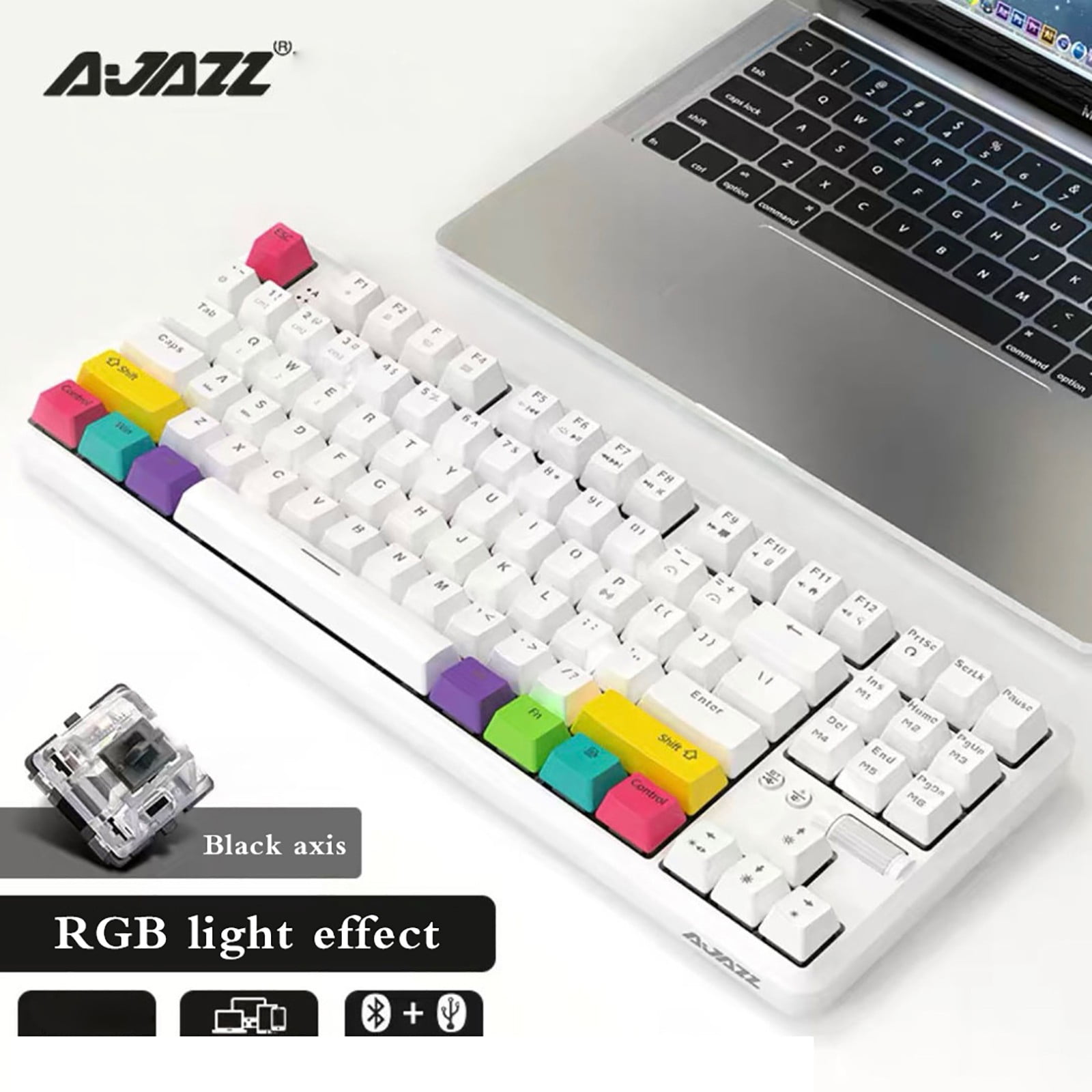 Ajazz K870T 87 Keys RGB Backlit Bluetooth Dual Mode Gaming Mechanical Keyboard (with Battery)
