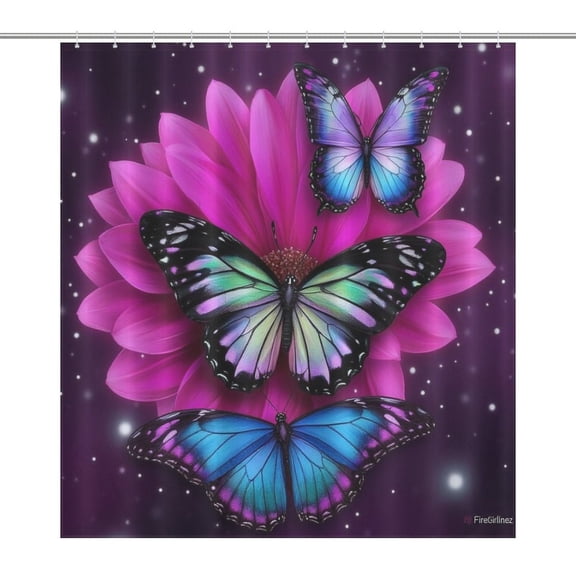 Dreamy Purple Butterfly Pattern (22)-1 Shower Curtain Bathtub Decor Bathroom Fabric Waterproof Curtains Shower