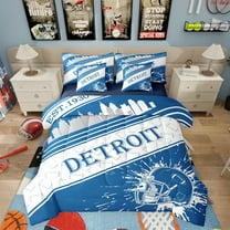 Erosebridal Rugby Sports 7 Pieces Comforter Sets Twin Size Detroit Bedding Set for All Season Gifts for Football Fans Football City Bed in a Bag with Comforter, Sheets, Pillowcases & Cushion Cover