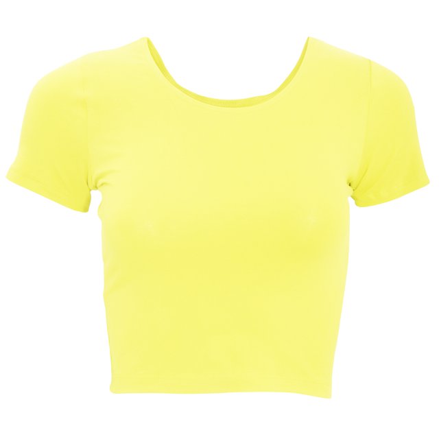American Apparel- Camiseta muy corta lisa de manga corta para mujer (Amarillo fluorescente)