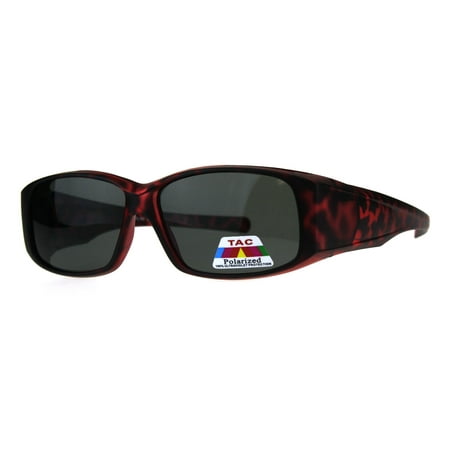 Womens Polarized Matte Tortoise 56mm Fit Over Rectangular Sunglasses Red