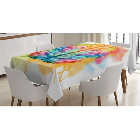 

Watercolor Tablecloth Vibrant Colorful Human Brain Body Neurology Hemispheres Creative Intelligence Rectangular Table Cover for Dining Room Kitchen 60 X 84 Inches Multicolor by Ambesonne