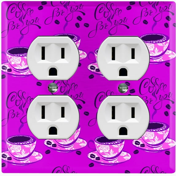 Metal Light Switch Plate Outlet Cover (Pink Floral Coffee Cup COF003)