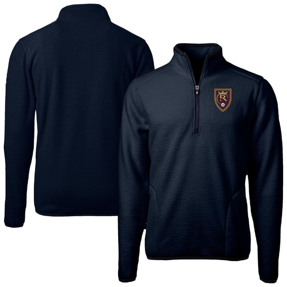 Men's Cutter & Buck  Navy Real Salt Lake Big & Tall Cascade Eco Sherpa Fleece Quarter-Zip Pullover Jacket