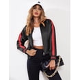 thumbnail image 3 of Zeagoo Women Letterman Jackets Satin Bomber Jacket Casual Short Biker Jacket Classic Solid Striped Fashion Coat Zip Up Windbreaker Outerwear, 3 of 6