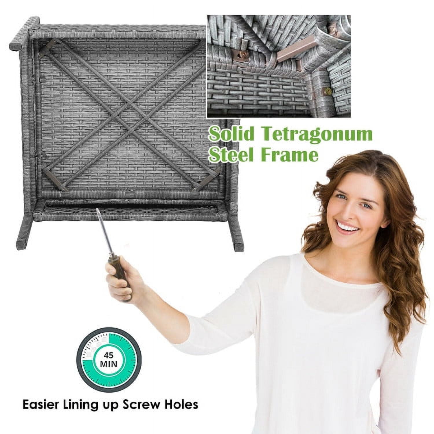Aimee Lii Rattaner Outdoor Patio Furniture, 4 Pieces Patio Rattan Wicker Conversation Set Sofa Cushioned Wooden Tabletop, A-Gray Aimee Lii Rattaner Outdoor Patio Furniture, 4 Pieces Patio Rattan Wicker Conversation Set Sofa Cushioned Wooden Tabletop, A-Gray