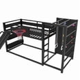 thumbnail image 6 of Bellemave Metal Bunk Bed with Slide, Twin Over Twin Bunk Bed with Basketball Hoop, Pull-up Rings and Climbing Wall, Twin Size Loft Frame with Bookcase & Under-Bed Space, Black, 6 of 9