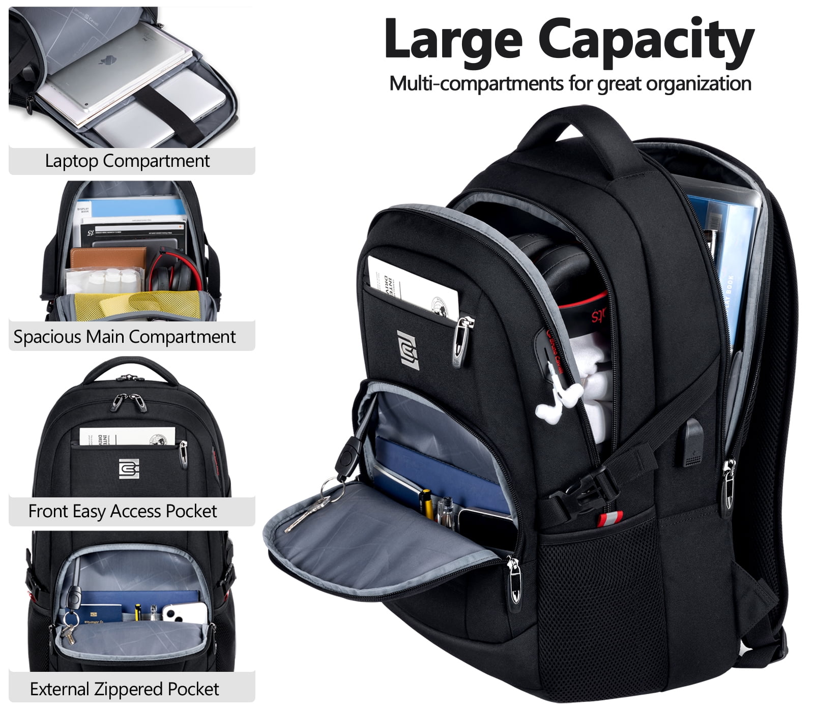 UKEIN Laptop Backpack with USB Charging Port Water Resistant Backpacks for Adults Work Business Laptop Backpack for Men