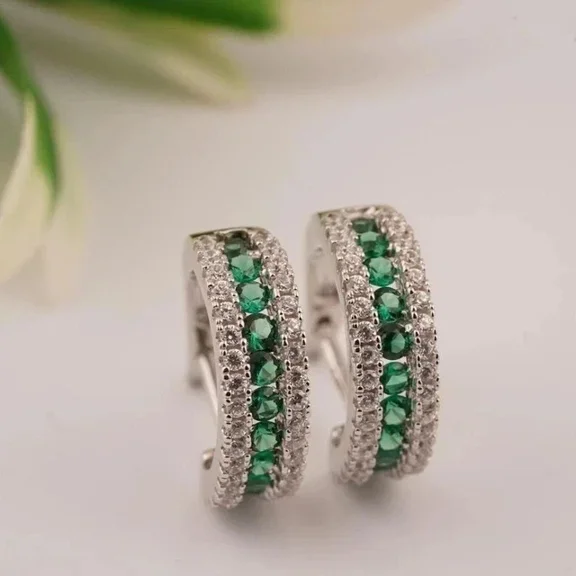 Women's 2Ct Round Cut Lab Created Emerald Diamond Huggie Hoop Earrings 14K White Gold Plated