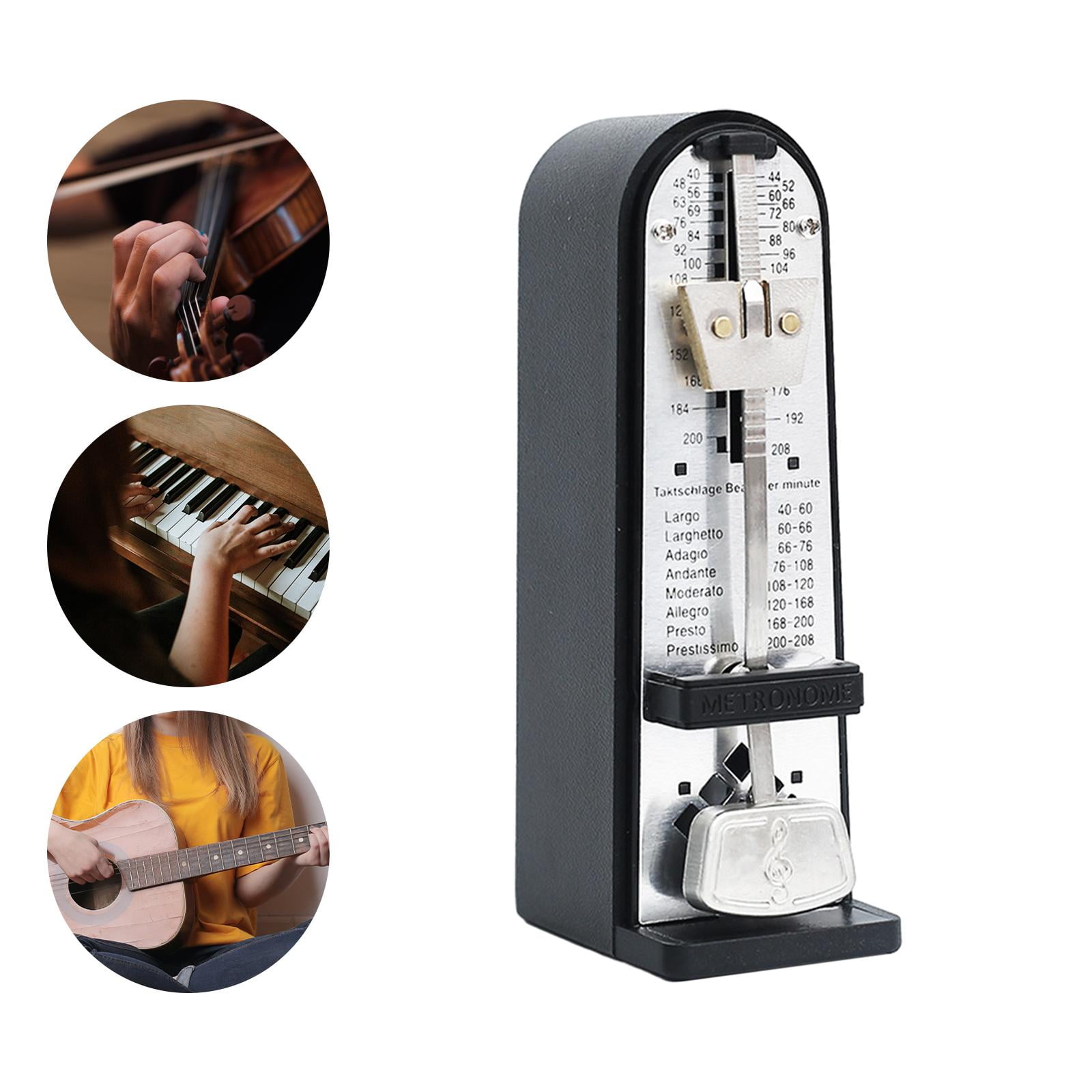 Mechanical Metronome Metal High Precision Loud Sound for Drums Piano Ukulele Black