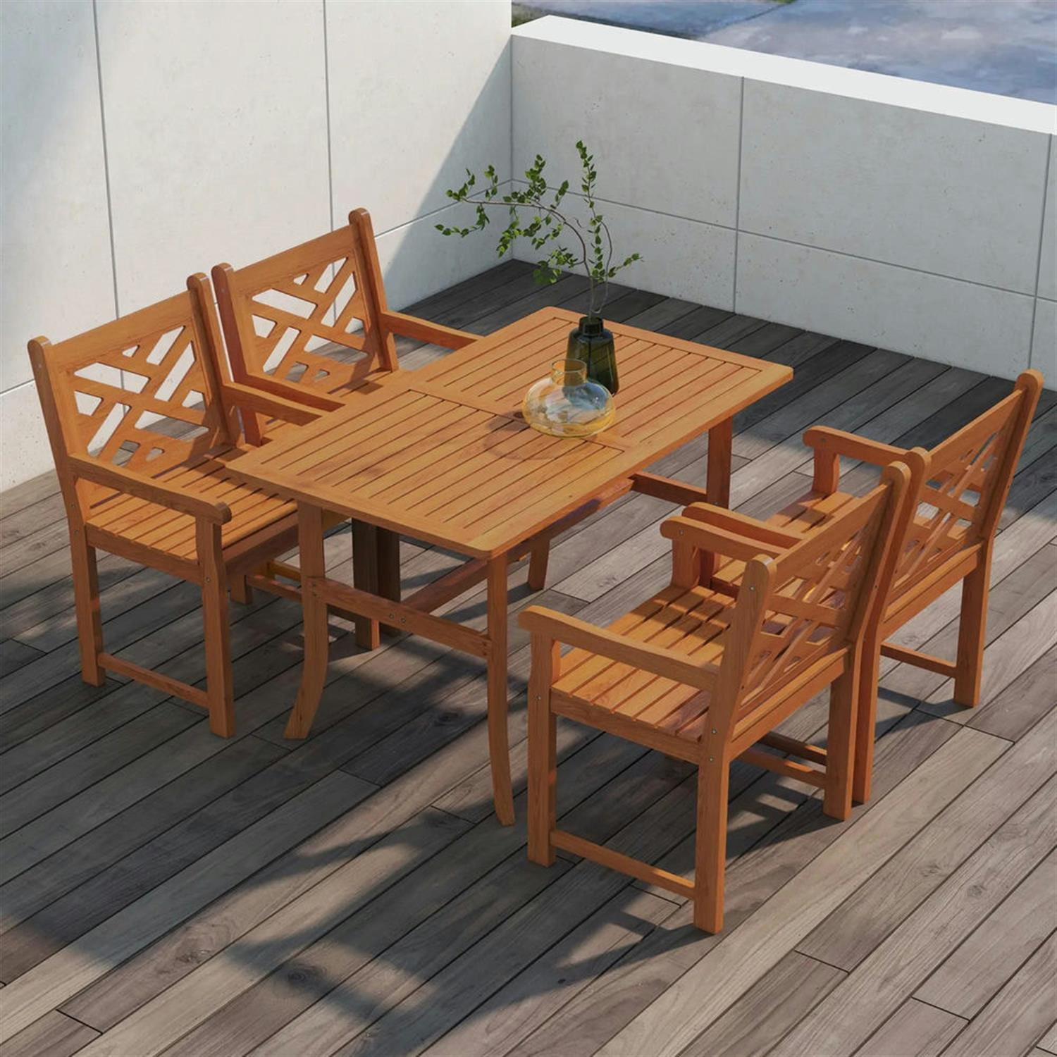 Demi Bonn 5-Piece Teak Outdoor Dining Set, All-Weather Wood Table & Chairs for Backyard, Garden, Poolside, Deck, Brown
