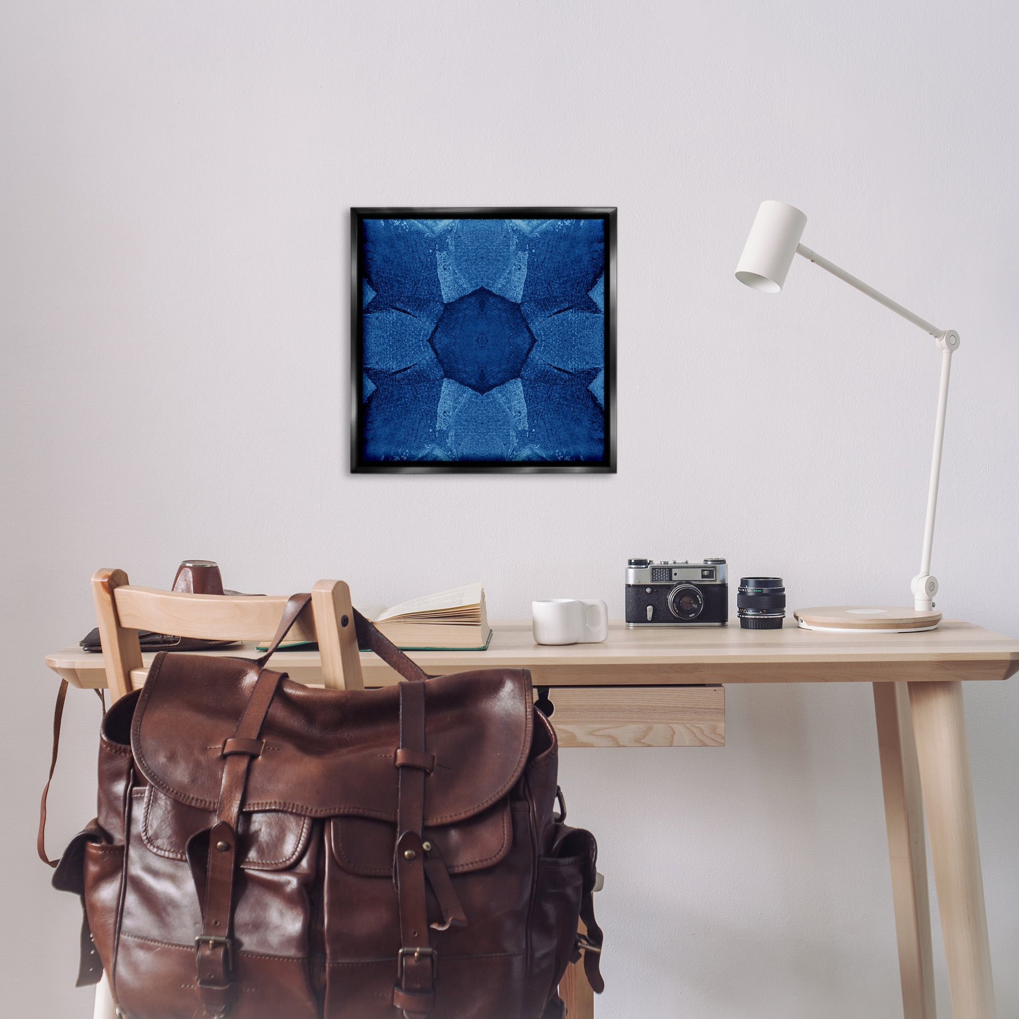 Stupell Industries Blue Centric Pattern Abstract Painting Black Floater Framed Canvas Art Print Wall Art, 25 x 25