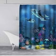 thumbnail image 3 of Cute Dolphin Shower Curtain, Blue Sea Underwater Cartoon Ocean Animals Tropical Fish Coral Reef Seaweed Bubble Coastal Beach Kids Bathroom Decor, Waterproof Fabric Shower Curtain, 72 X 72 Inch, 3 of 5