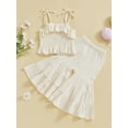 thumbnail image 4 of BemeyourBBs Toddler Girl Summer Clothes Infant Baby Girls Cotton Linen Outfit Strap Sleeveless Smocked Camisole Shirt Top and Bell Bottom Flare Pants Set Toddler Girls Summer Outfits, 4 of 9