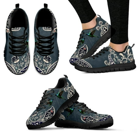 

Trendy Paisley Hummingbird Black Soft Sole Sneakers Floral Printed Summer Sneakers Casual Lace Up Zapatos Planos
