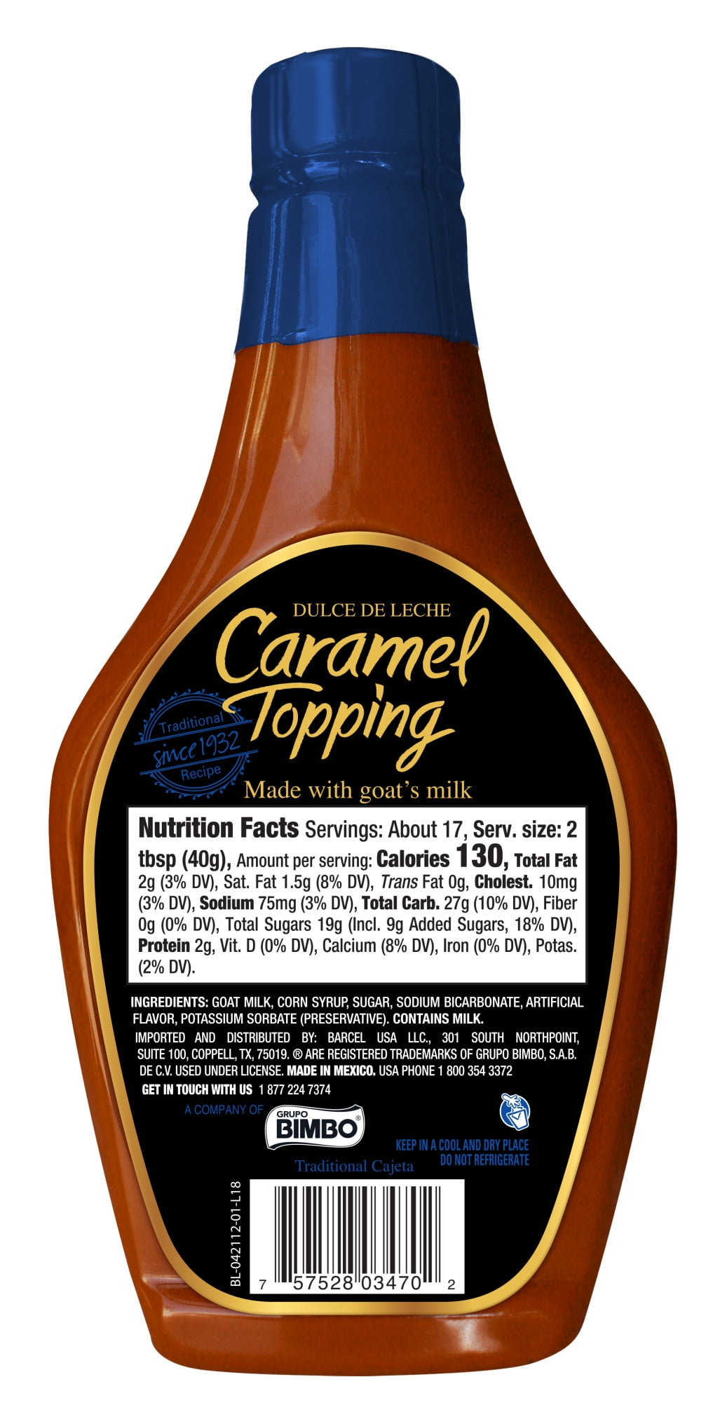 Coronado Cajeta Cinnamon Dulce De Leche Topping with Goat Milk, 23.28 oz Bottle