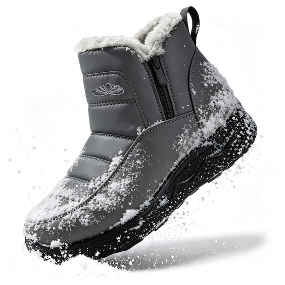 Qaltryn Ankle Snow Boots for Women Men Faux Fur Lined Side Zipper Non‑Slip Water‑Resistant Lightweight Short Winter Boots for Outdoor Snow Daily Wear