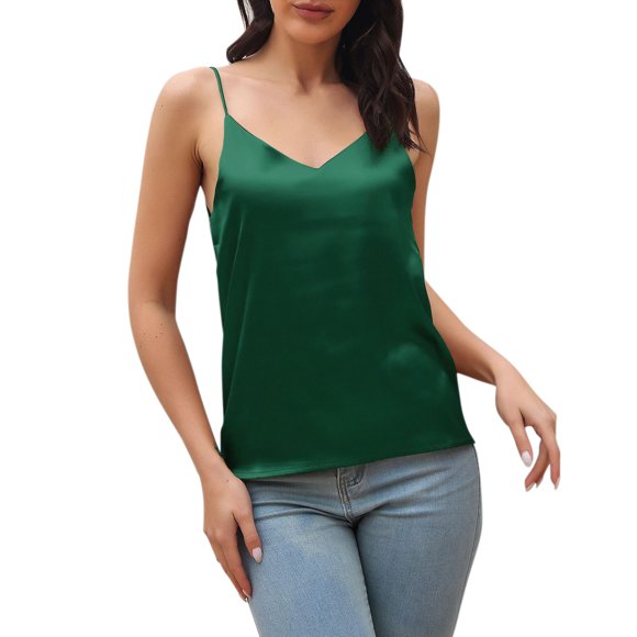 UANWENN Camisole Satinée à Bretelles Spaghetti pour Femmes, Col en V, Sans Manches, Débardeur Doux, Haut Ample pour Femmes, Camisole avec Soutien-Gorge, Haut Grande et Longue, Indispensables pour Femmes, Paquet, Vêtements Athlétiques pour Ados, Hauts pour Femmes, Court d'Entraînement