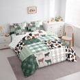 thumbnail image 4 of Manfei Vintage Aztec Boho 7 Pieces Bedding Comforter Set,Rustic Farmhouse Cabin Full Bedding Set,Green Patchwork Checkered Fitted Sheet Flat Sheet For Child,Super Cozy Room Decor Reversible, 4 of 9