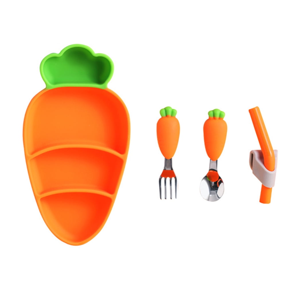 ULTNICE 1 Set Toddler Plate Set Baby Forks and Spoons Silicone Temperature Resistant