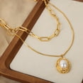 thumbnail image 4 of Pearl pendant fashion double layer necklace, high-end retro personalized titanium steel single pearl necklace, women's necklace, 4 of 5