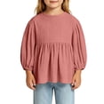 thumbnail image 5 of Yeaiivve Girls Long Sleeve Peplum Tops Cotton Linen Casual Babydoll Shirts for Baby Toddler Girl Solid Color Ruffle Hem Blouse Kids Fall Clothes Red 2-3 Years, 5 of 7