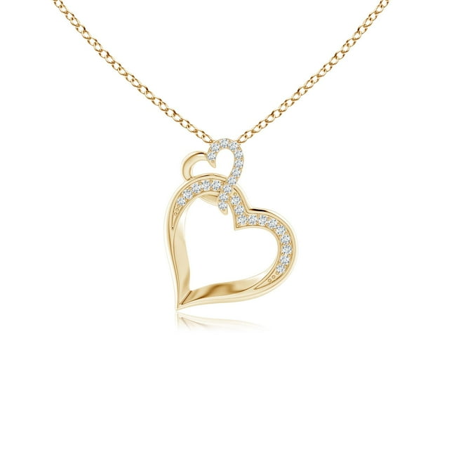 Angara Natural Diamond Necklace - Interlinked Diamond Tilted Heart Pendant in 14K Yellow Gold for Women