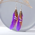 thumbnail image 1 of Pendientes largos de plumas de pavo real con cuentas de arroz bohemias de estilo retro en gran stock, 1 of 6