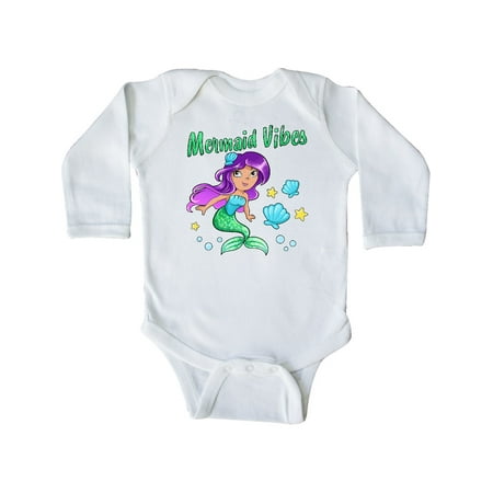 

Inktastic Mermaid Vibes- cute mermaid with green tail Gift Baby Girl Long Sleeve Bodysuit
