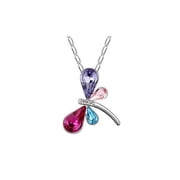 KATGI Fashion 18K White Gold Plated Beautiful Dragonfly Austrian Color Crystal Pendant Necklace