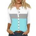 thumbnail image 3 of Jinhomg 3/4 Sleeve Button Down Shirt for Women Trendy Color Block Crew Neck Tees Casual Loose Holiday Wear Fall Giving Blue XXL, 3 of 6