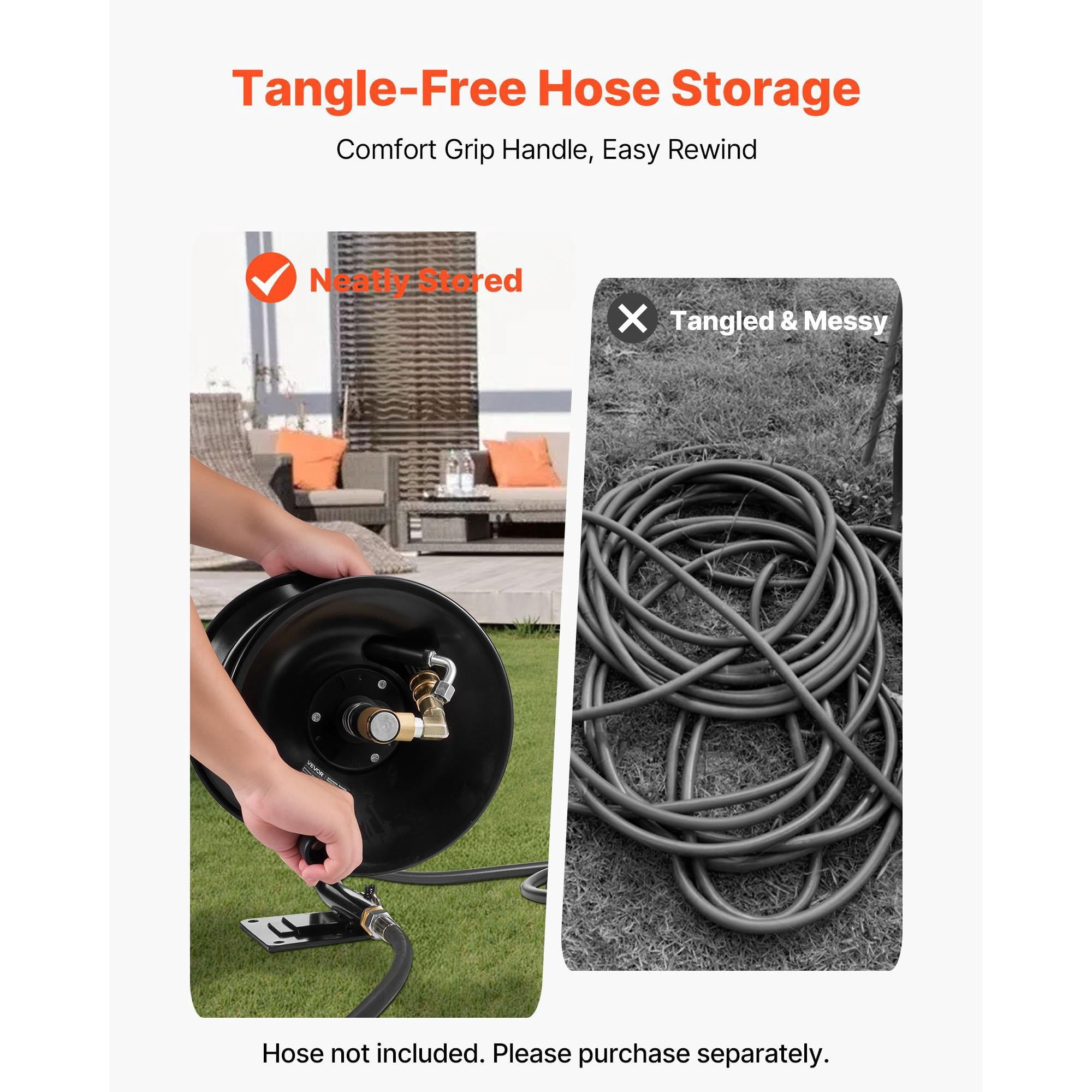 Pressure Washer Hose Reel, 50 FT x 3/8 Inch, 4000 PSI Heavy Duty Steel Mountable Reel, Black