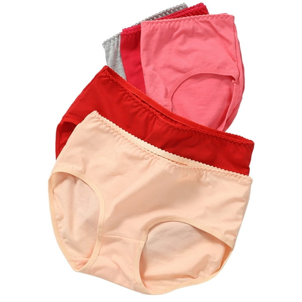 Elastic Panties, Polyester Material Women Briefs Pack Mid Waist Pure Color  Elegant Style For Daily For Student Mix And Match XL Suitable For 55 To