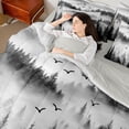 thumbnail image 4 of Manfei Jungle Nature Scenery Bedding Comforter Set 7pcs, Grey Mountain Pine Tree King Bedding Sets, Retro Natural Landscape Reversible Bed Sheets, Ultra Soft Bedroom Decor, 4 of 7