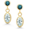 thumbnail image 2 of Gem Stone King 14K Yellow Gold Sky Blue Aquamarine and Blue Diamond Drop Dangle Earrings for Women (1.20 Cttw, Gemstone Birthstone, Oval 6X4MM, Round 3MM), 2 of 4