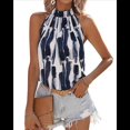 thumbnail image 2 of Top de Verano con Cuello Halter, Sin Mangas y Estampado de Rayas para Mujer. Azul XL, 2 of 10