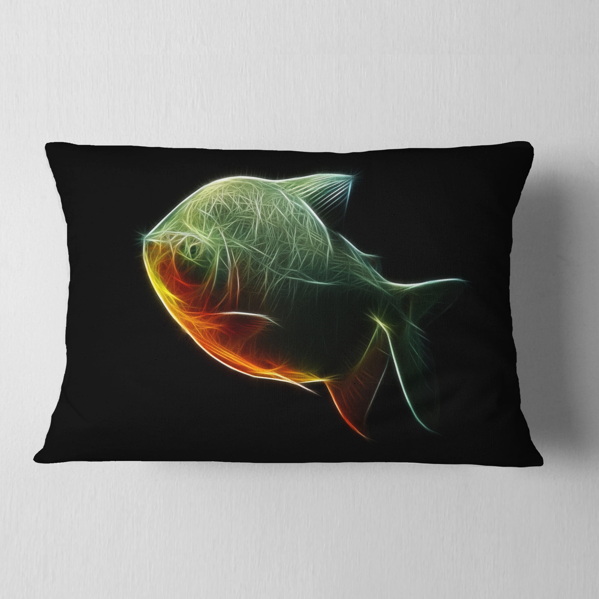 Designart Fractal Pacu Fish on Black - Animal Throw Pillow - 12x20