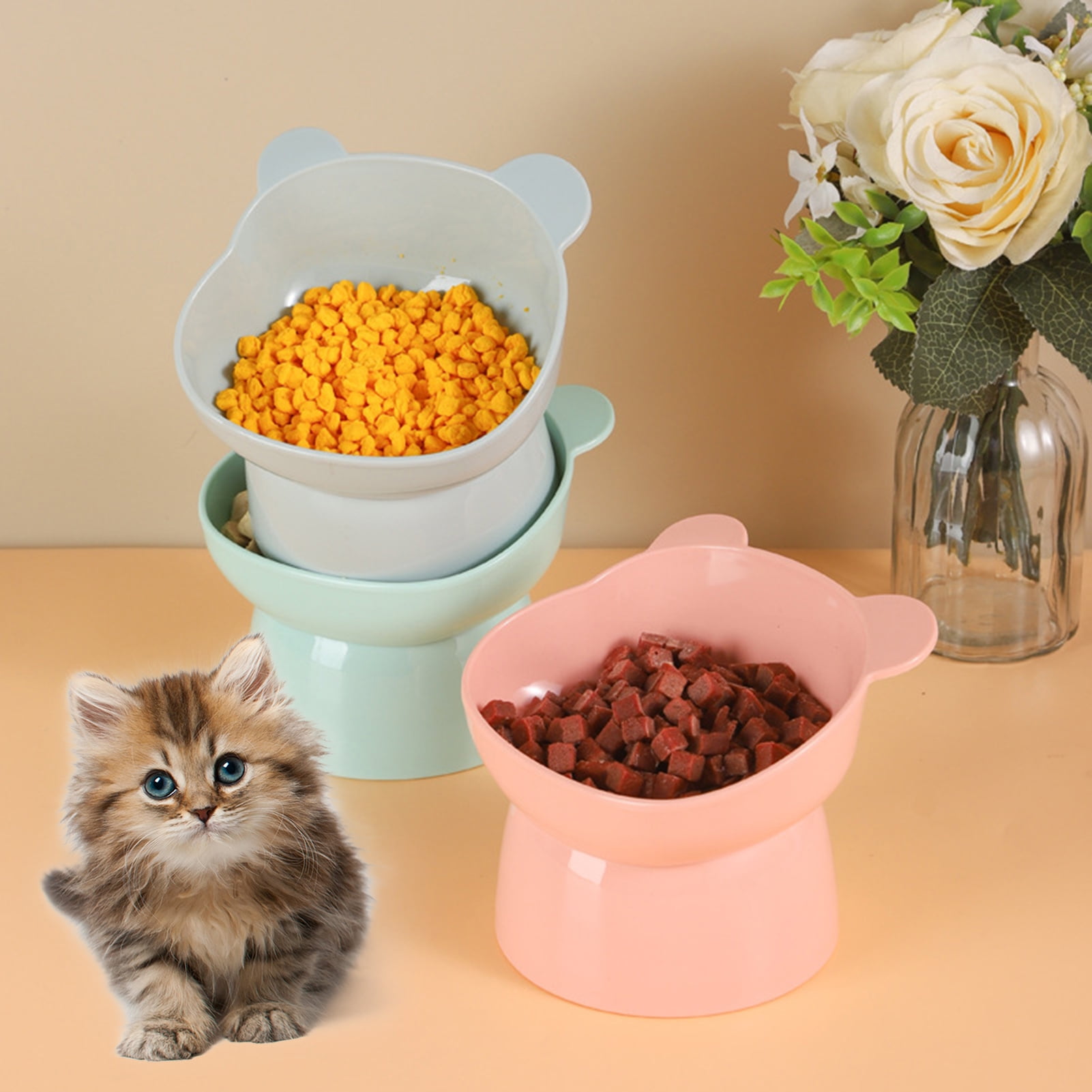 Cheers.US Raised Cat Food Bowl, Cat Dish for Food Water Anti Vomiting