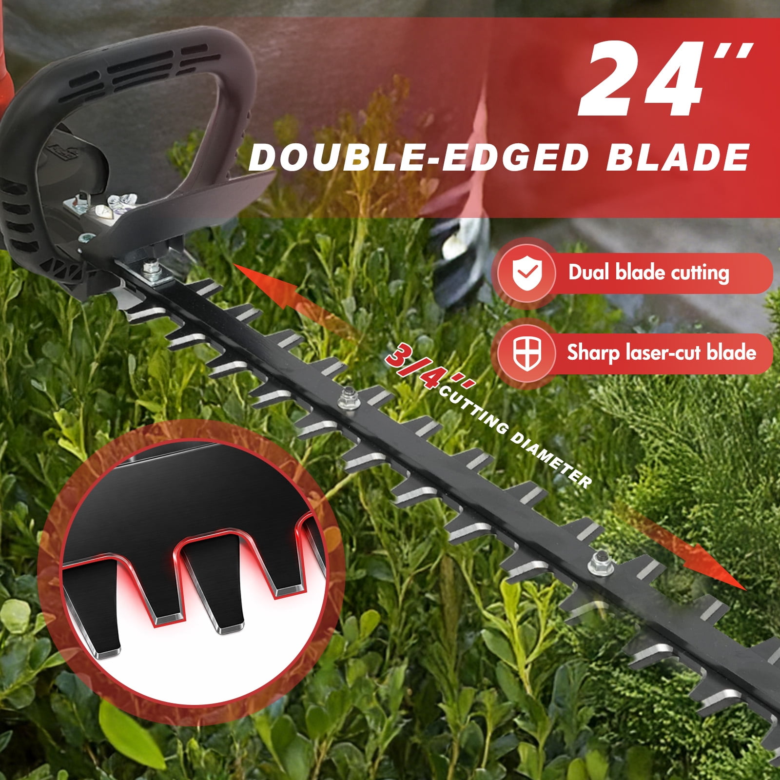BAOKALER  24"  Cordless Hedge Trimmer, 21V Electric Hedge Trimmer with 6.0Ah Battery and Charger for Yard Shrub Pruning
