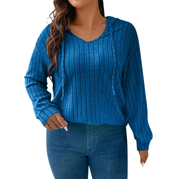 ZJXFGS Plus Size Sweaters for Women Oversized Knit Sweaters Womens Plus Size Tops Loose Pullover Tunic Sweater Blue 2XL