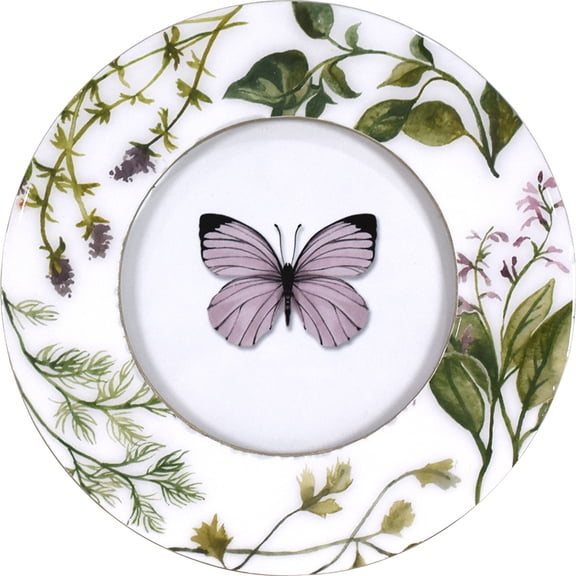 Crystal Art Gallery 6x6 Round Lavender Butterfly Garden Plate Frame with Gold Trim – Nature-Inspired Wall Decor / Tabletop Photo Display