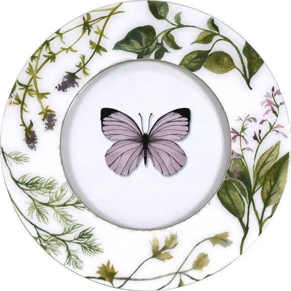 Crystal Art Gallery 6x6 Round Lavender Butterfly Garden Plate Frame with Gold Trim – Nature-Inspired Wall Decor / Tabletop Photo Display