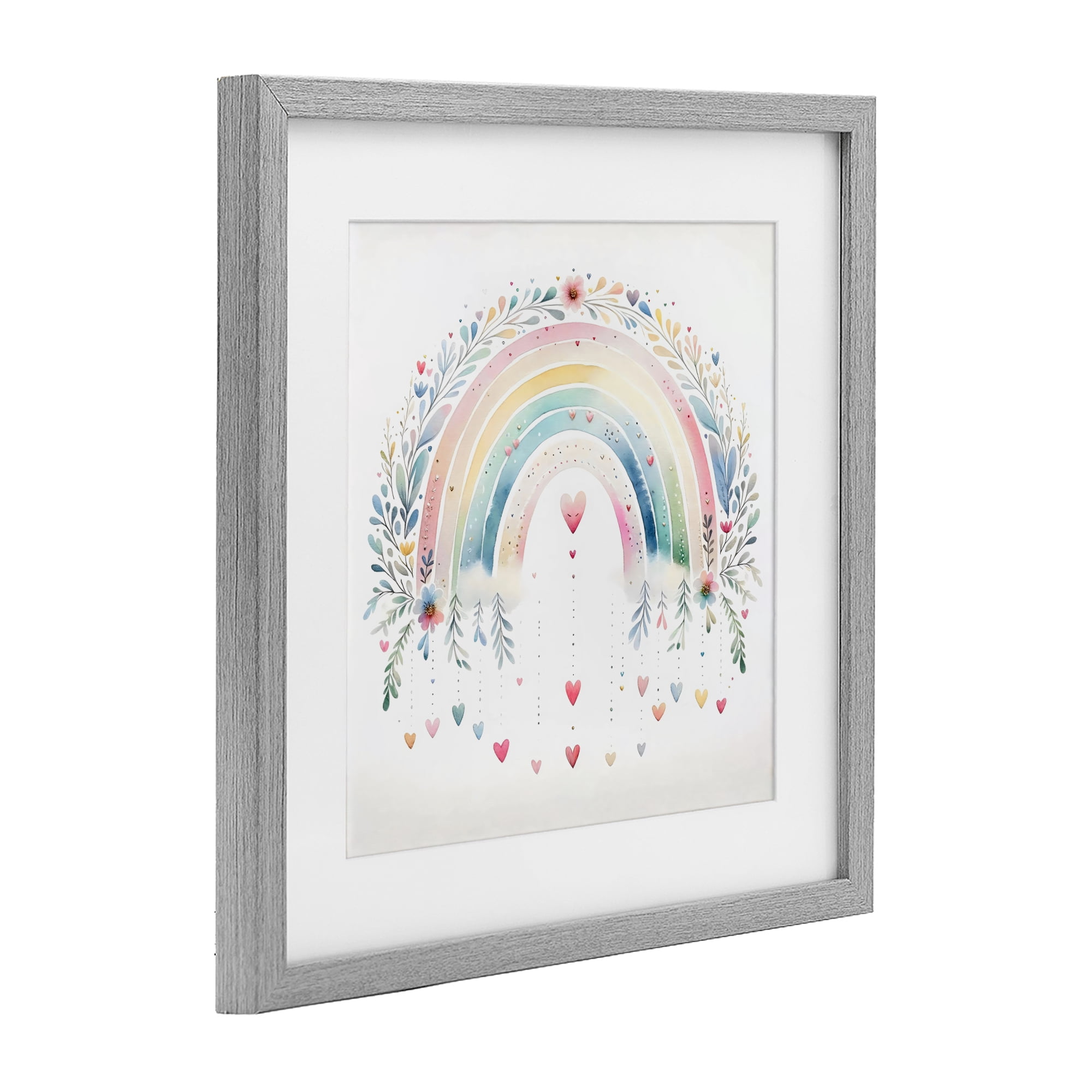 Stupell Industries Rainbow with Hanging Hearts Gray Framed Print Under Glass, design by Creative Studio